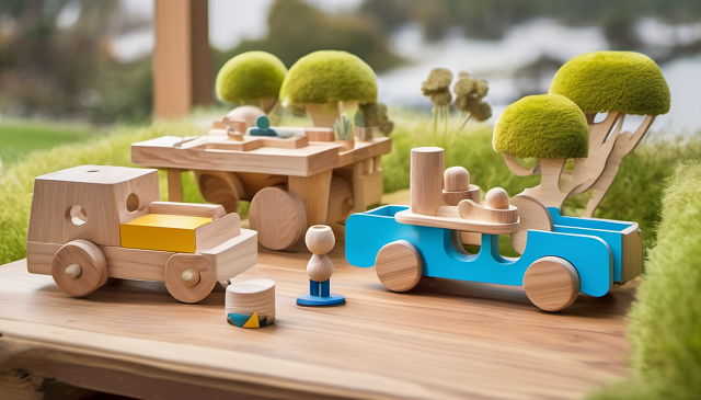 drewniane eko zabawki leżą na stole
